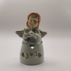 Vintage Pottery Angel 'Joy' Candle Holder -Table Decor -5"T